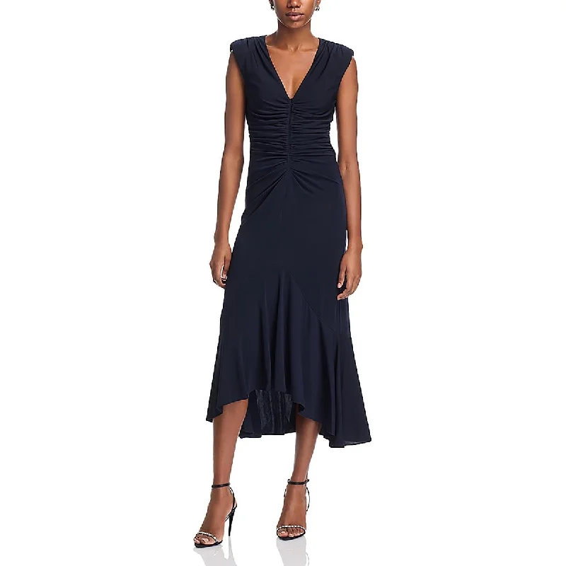 Cinq a Sept Womens V Neck Ruched Midi Dress