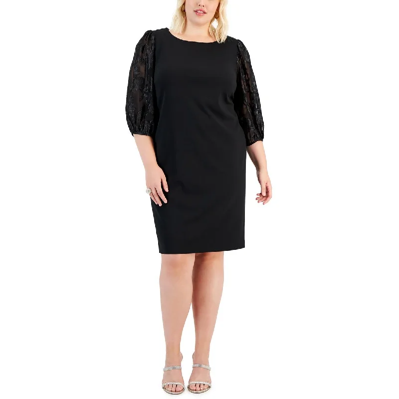 Connected Apparel Womens Plus Shimmer Knee-Length Cocktail And Party Dress