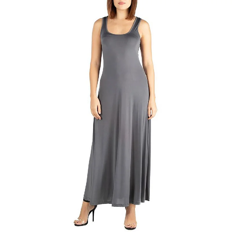 24seven Comfort Apparel Womens Plus Scoop Neck Long Maxi Dress