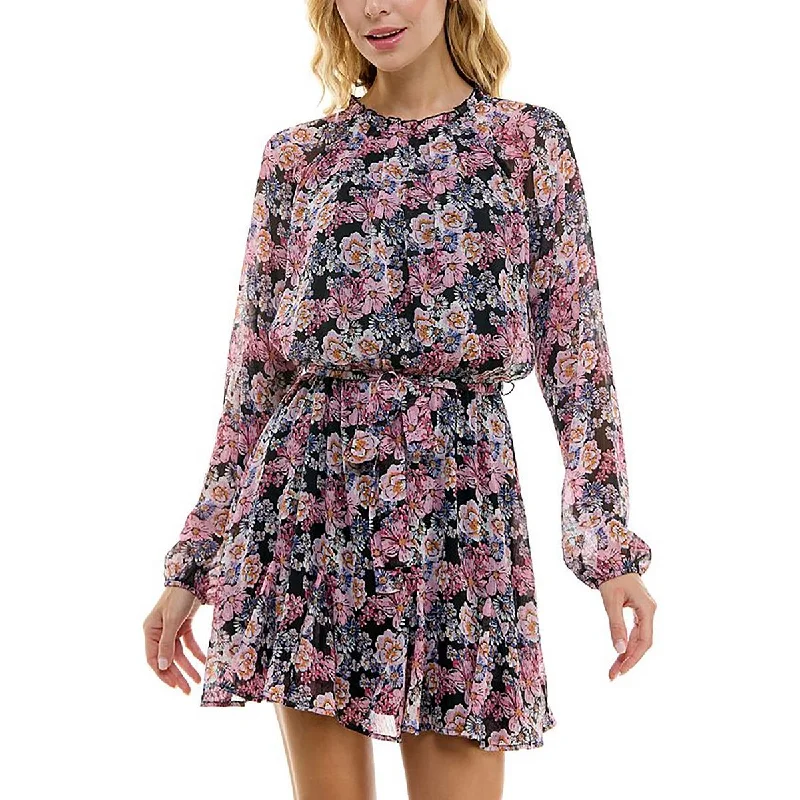 Trixxi Womens Juniors Chiffon Floral Print Fit & Flare Dress