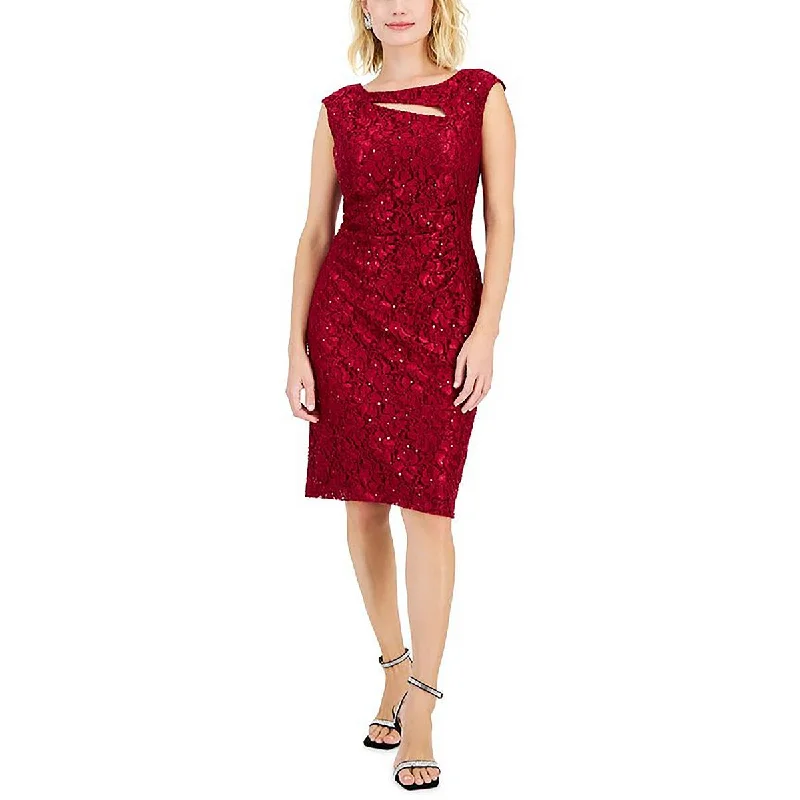 Connected Apparel Womens Petites Lace Above Knee Cocktail And Party Dress