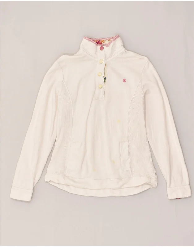 JOULES Womens Button Neck Sweatshirt Jumper UK 12 Medium White Cotton