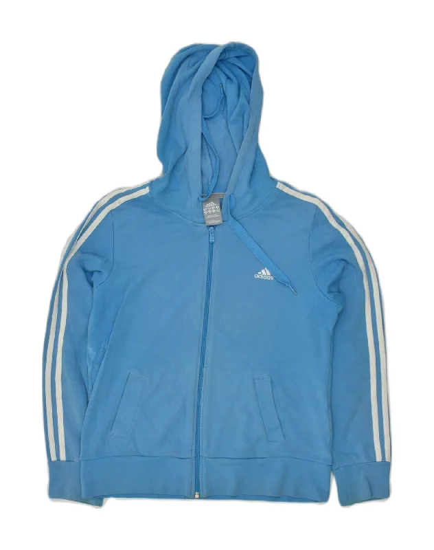 ADIDAS Womens Zip Hoodie Sweater UK 14 Large Blue Cotton