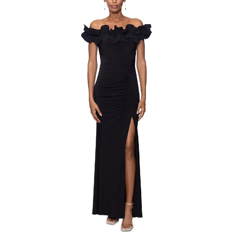 Xscape Womens Ruffled Off-The-Shoulder Evening Dress