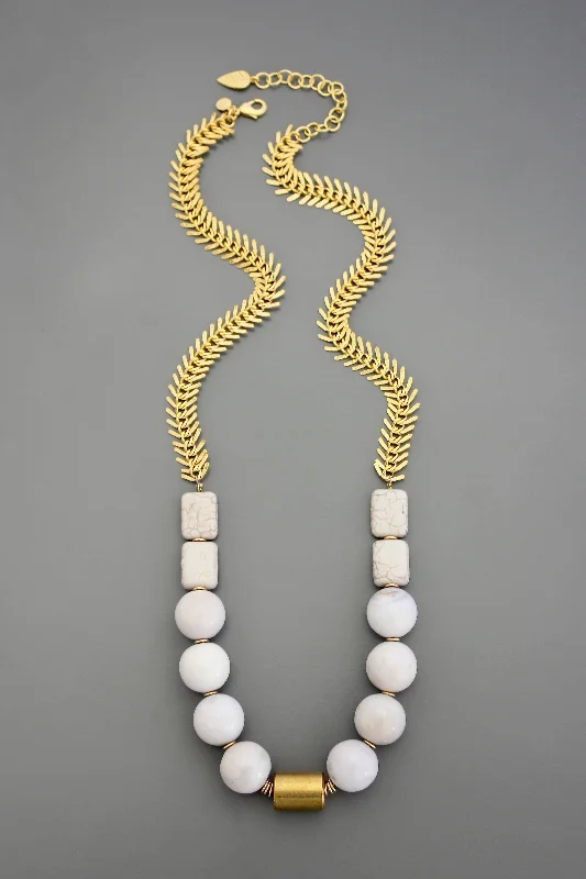 Fishbone Necklace With Magnesite & Lilac Stones (EMI128)