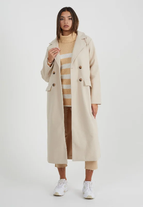 FAUX WOOL LONG PILE LONG LENGTH DOUBLE BREASTED COAT