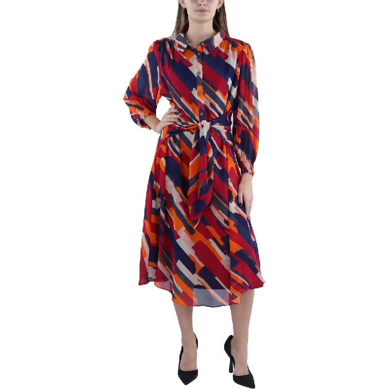 Maggy London Womens Tie-Waist Button Down Shirtdress