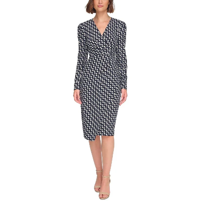 Tommy Hilfiger Womens Faux Wrap Top Polka Dot Wear To Work Dress