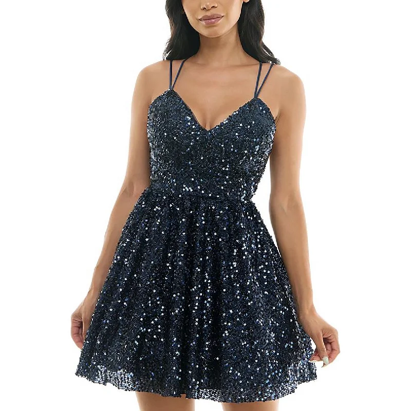 Pear Culture Womens Juniors Sequined Stappy Cocktail And Party Dress