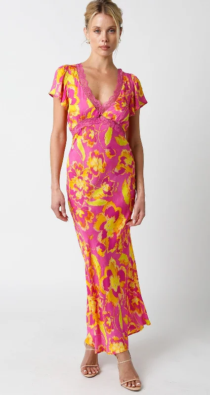 Anyone But You Pink and Yellow Print Maxi Dress