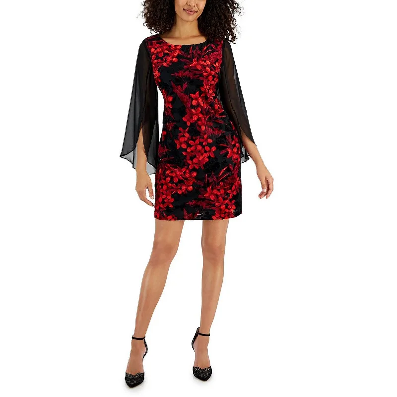 Connected Apparel Womens Petites Floral Print Mini Sheath Dress