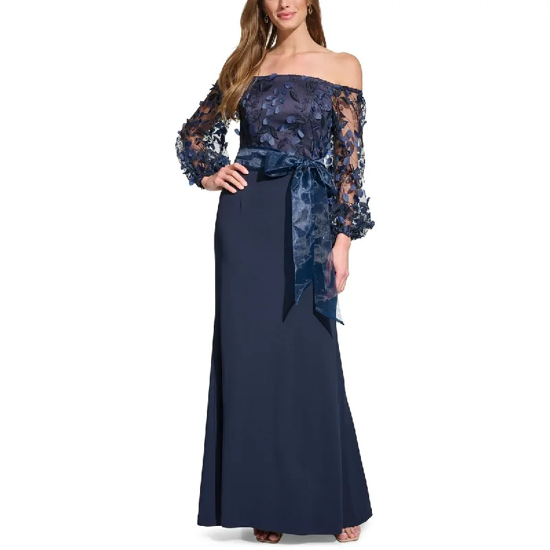 Eliza J Womens Full Length Embroidered Evening Dress