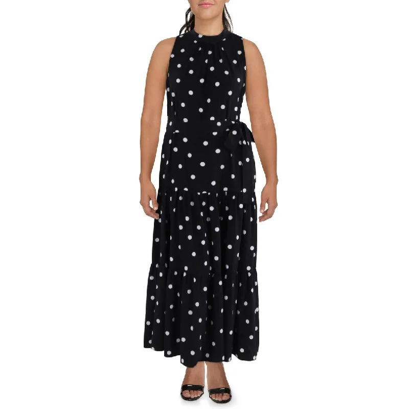 Anne Klein Womens Mock Neck Polka Do Maxi Dress