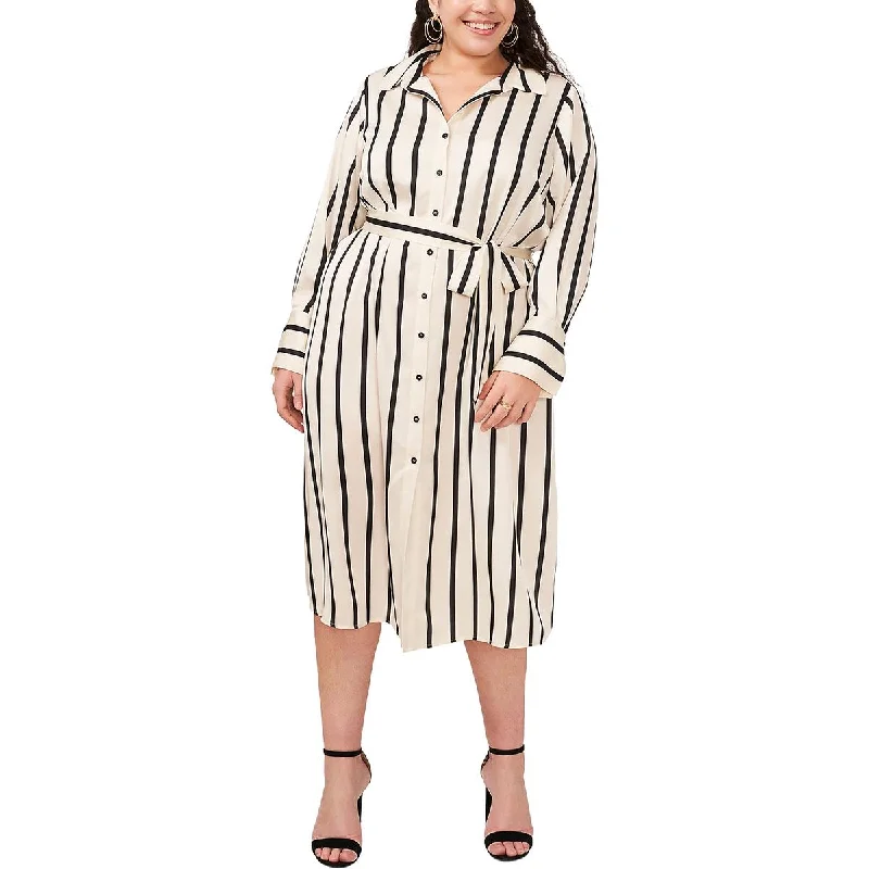 Vince Camuto Womens Plus Striped Midi Shirtdress