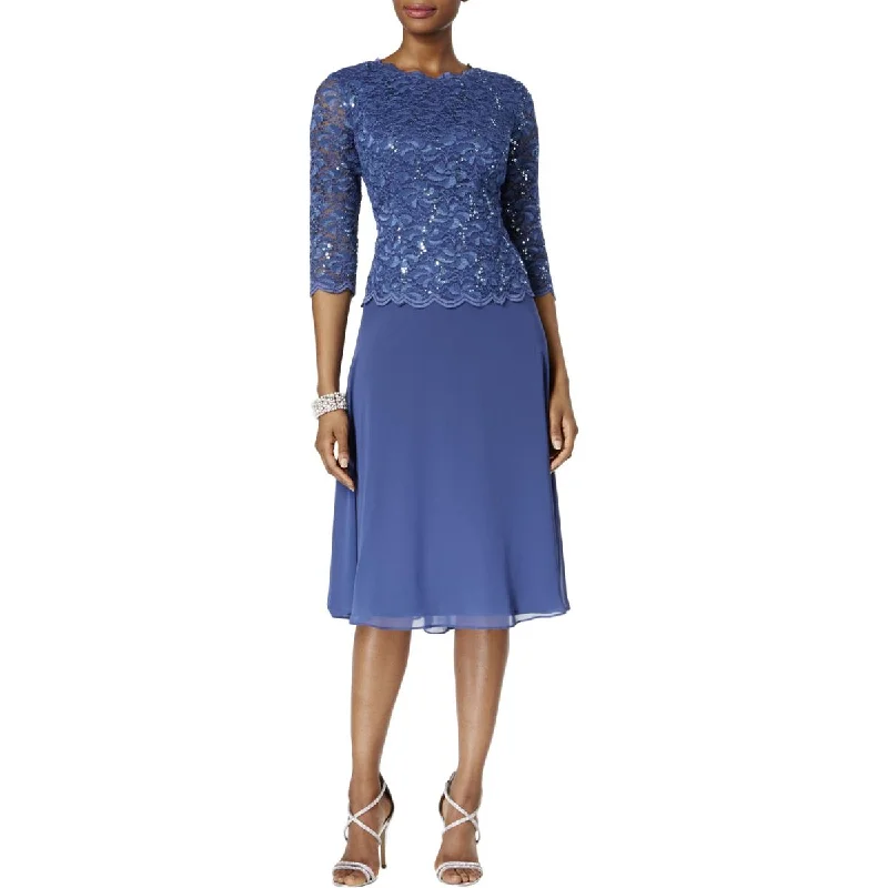 Alex Evenings Womens Petites Lace Sequined Cocktail Dress