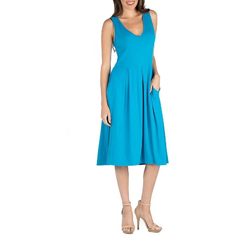 24seven Comfort Apparel Womens V-Neck Side Pockets Fit & Flare Dress