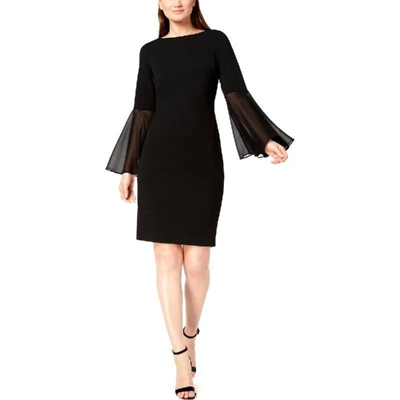 Calvin Klein Womens Sheer Bell Sleeve Sheath Dress