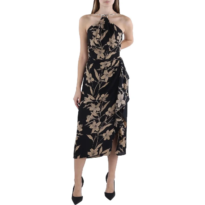 Lauren Ralph Lauren Womens Floral Print Midi Halter Dress