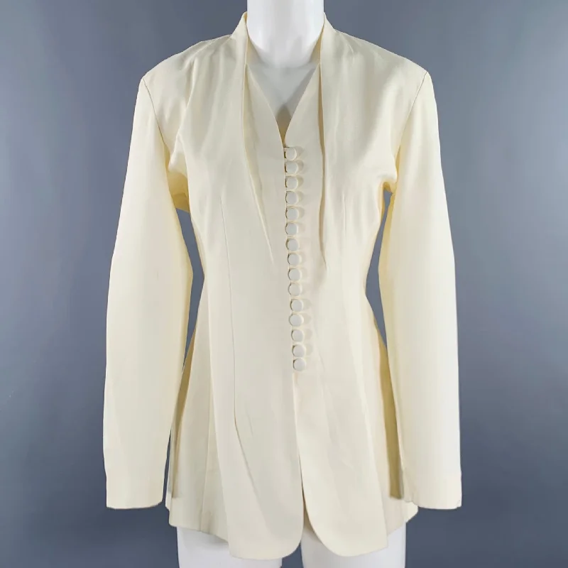 VINTAGE Size M Cream Crepe Collarless Jacket Blazer