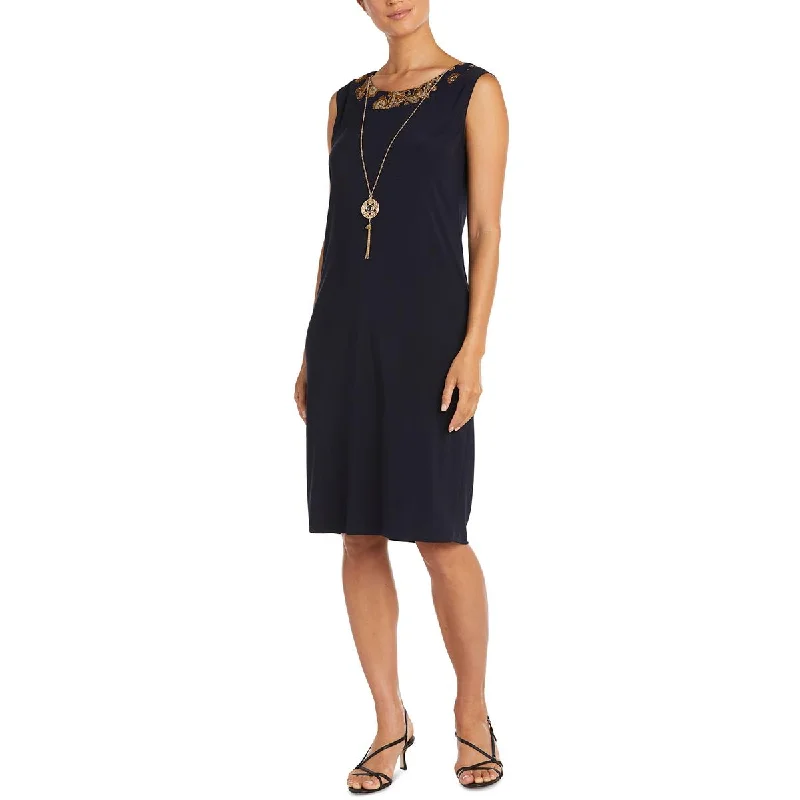 R&M Richards Womens Plus Jersey Contrast Trim Shift Dress