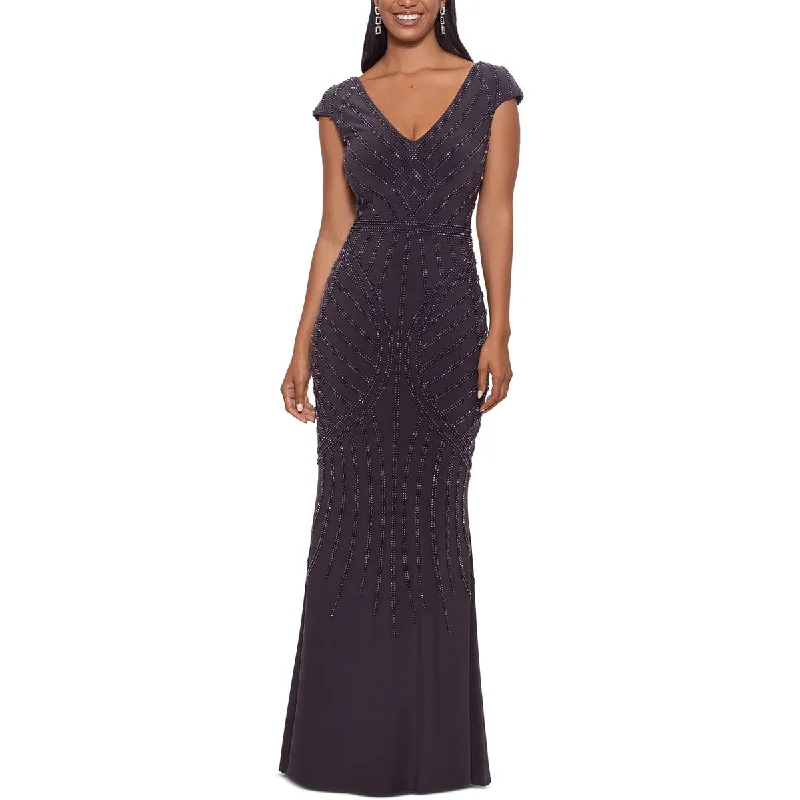 Xscape Womens V-Neck Maxi Evening Dress