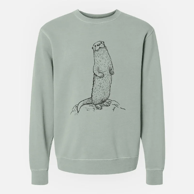 North American River Otter - Lontra canadensis - Unisex Pigment Dyed Crew Sweatshirt