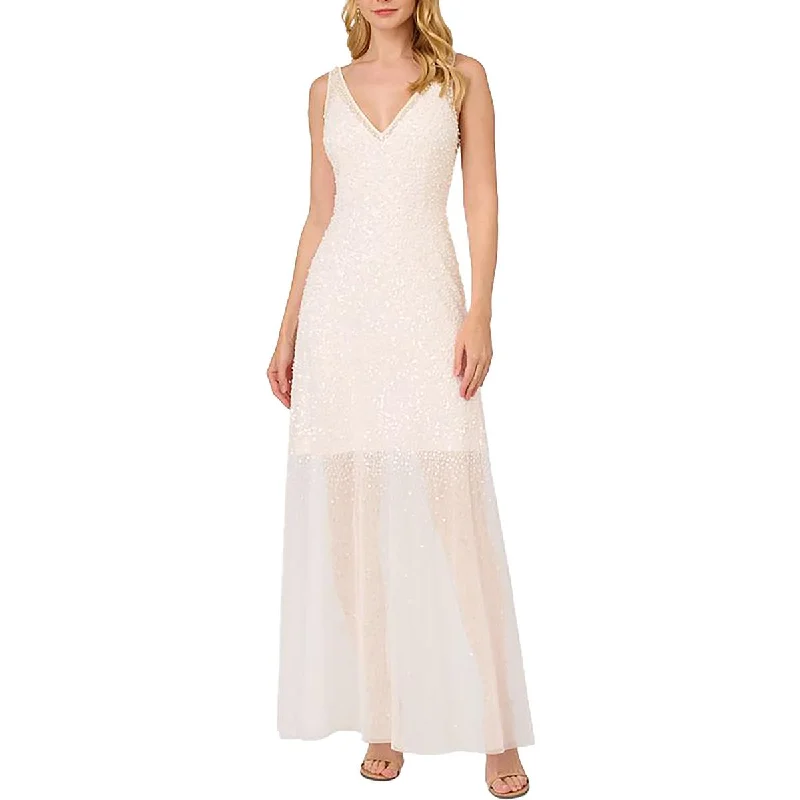 Adrianna Papell Womens Embellished V Neck Maxi Dress