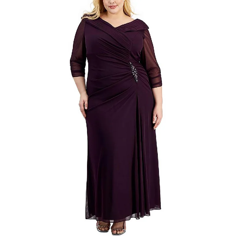 Alex Evenings Womens Plus Maxi Gathered Evening Dress