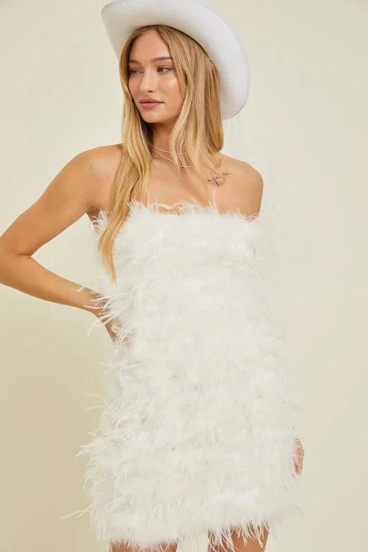 Forever And Ever White Feather Mini Dress