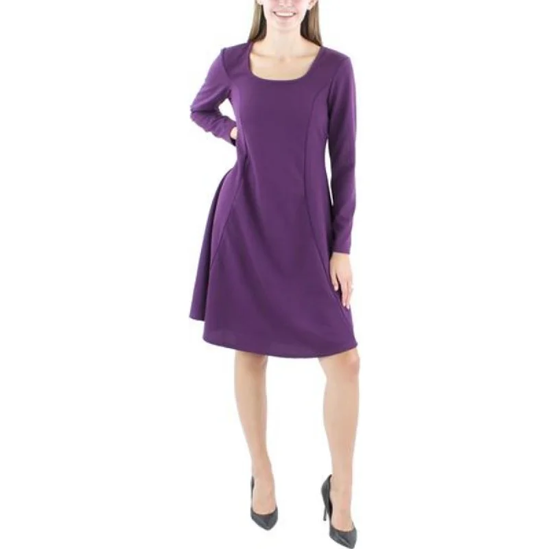 24seven Comfort Apparel Womens Plus Fit & Flare Long Sleeve Fit & Flare Dress