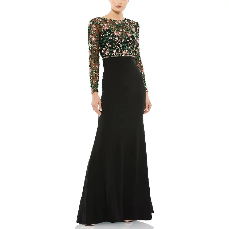 Mac Duggal Womens Embellished Floral Evening Dress