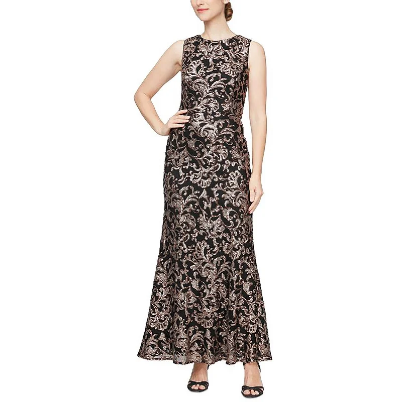 Alex Evenings Womens Full Length Sequined Evening Dress