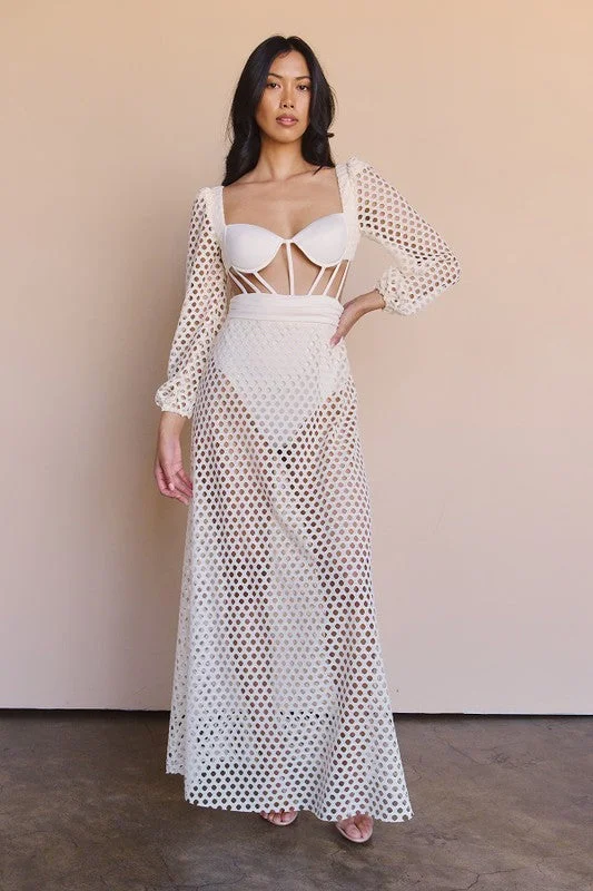 Margarita Moment Cream Crochet Maxi Dress