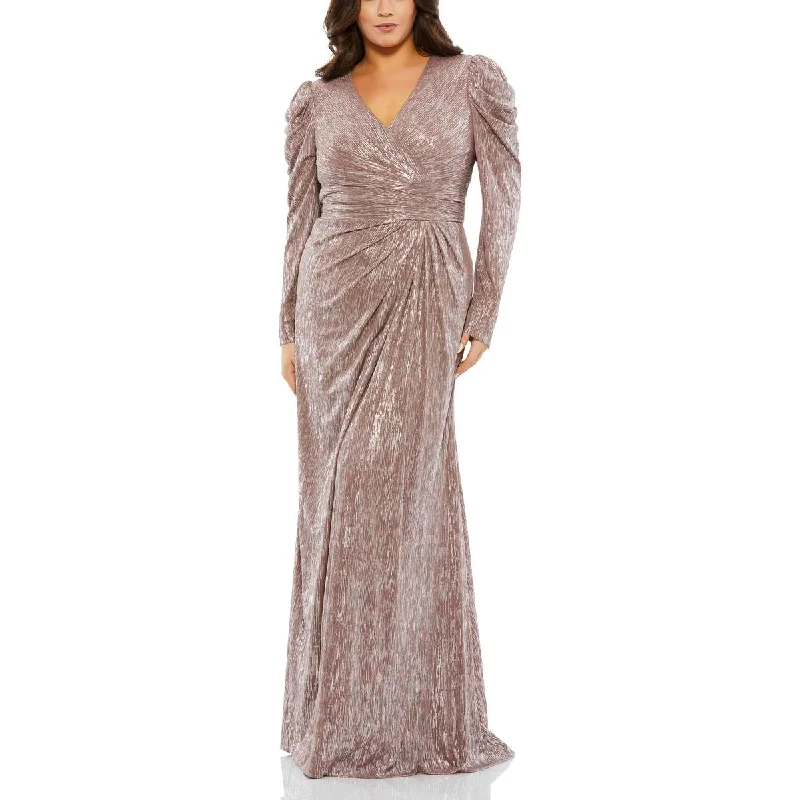 Mac Duggal Womens Plus Metallic Special Occasion Evening Dress