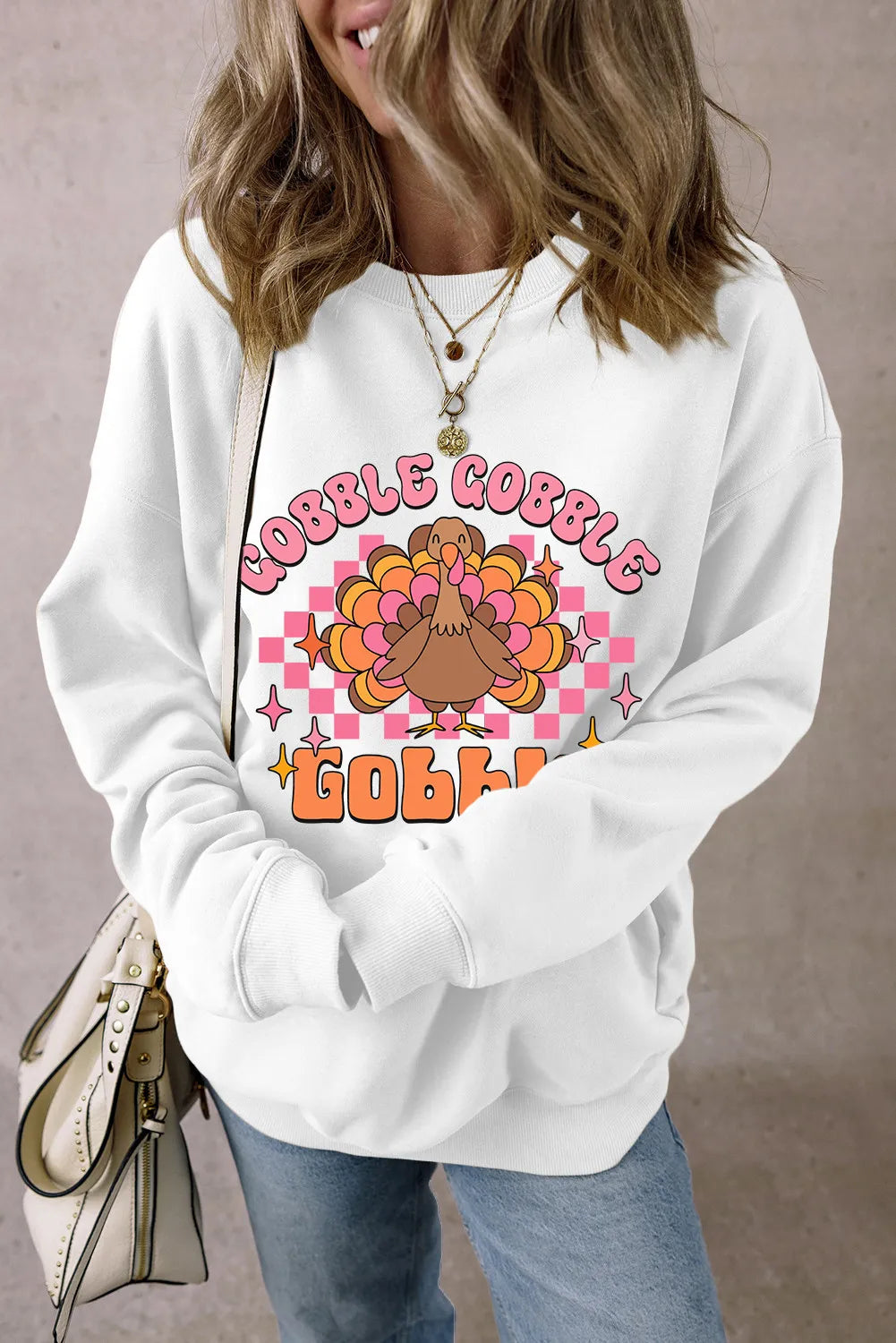 Gobble Gobble Graphic Dropped Shoulder Long Sleeve Sweatshirt