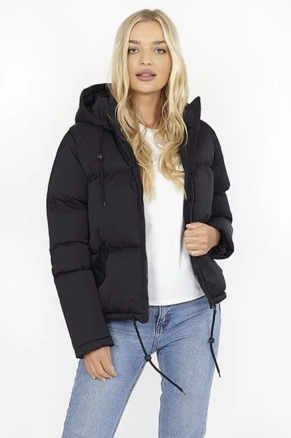 SHORT PADDED PUFFER JACKET WITH FIXED HOOD