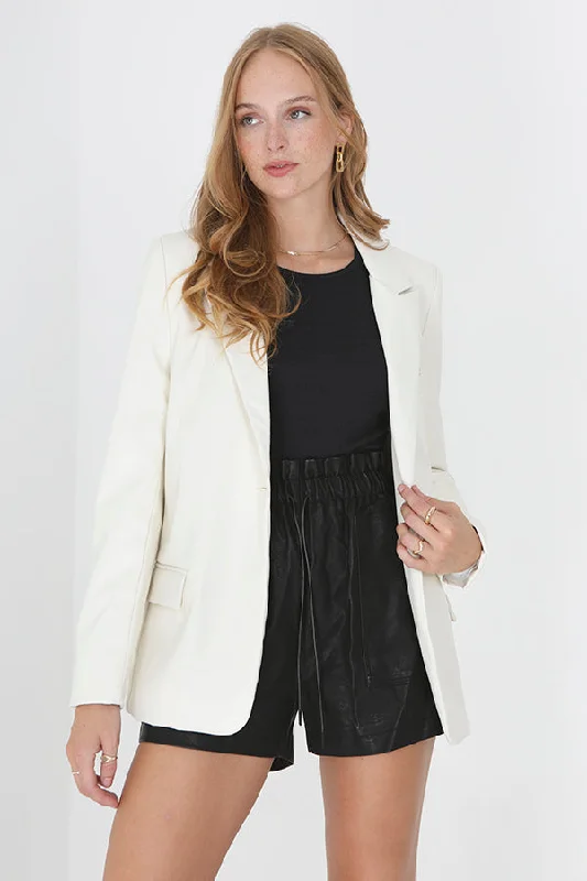 WHITE / LIGHT LEMON FAUX LEATHER BLAZER