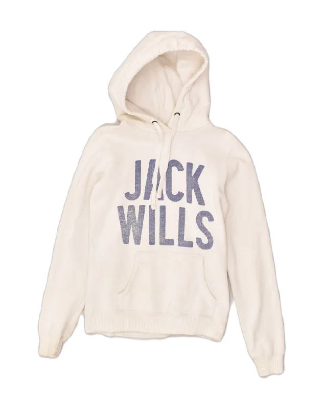 JACK WILLS Womens Graphic Hoodie Jumper UK 8 Small Off White Cotton