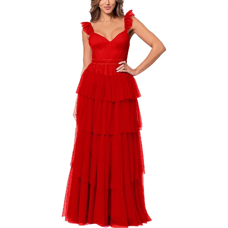 Blondie Nites Womens Juniors Tiered Sleeveless Evening Dress