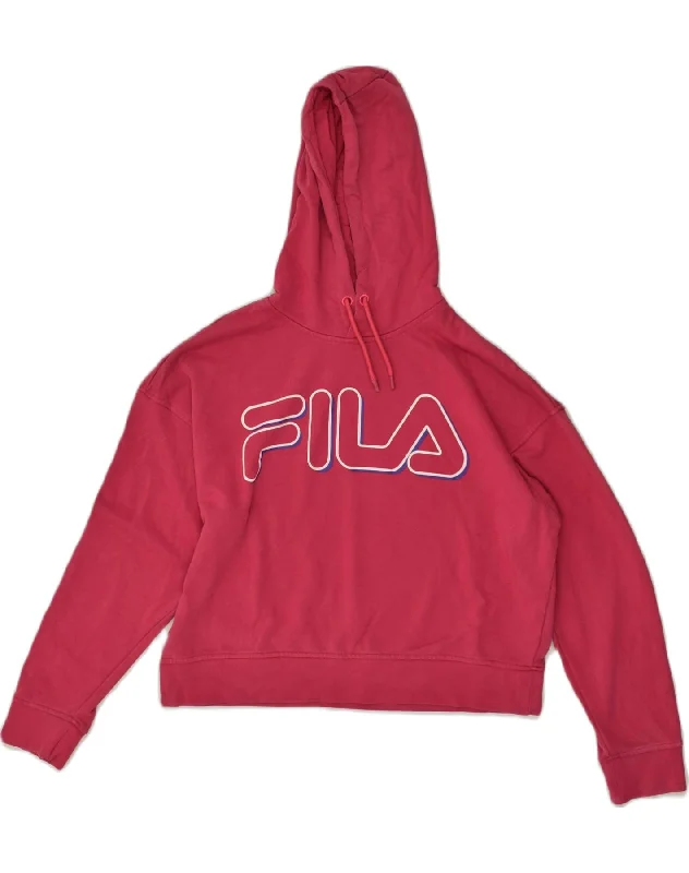 FILA Womens Graphic Hoodie Jumper UK 10 Small Red Cotton