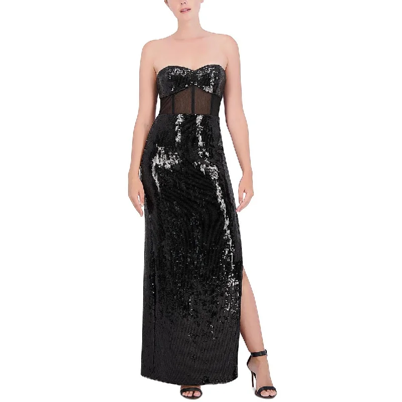 BCBGMAXAZRIA Womens Sequined Strapless Evening Dress