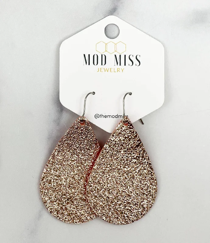 Leather Teardrop Earring "Metallic Rose Gold"