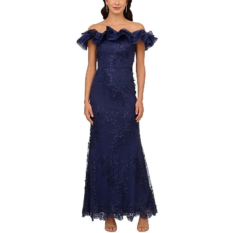 Adrianna Papell Womens Full Length Lace Evening Dress