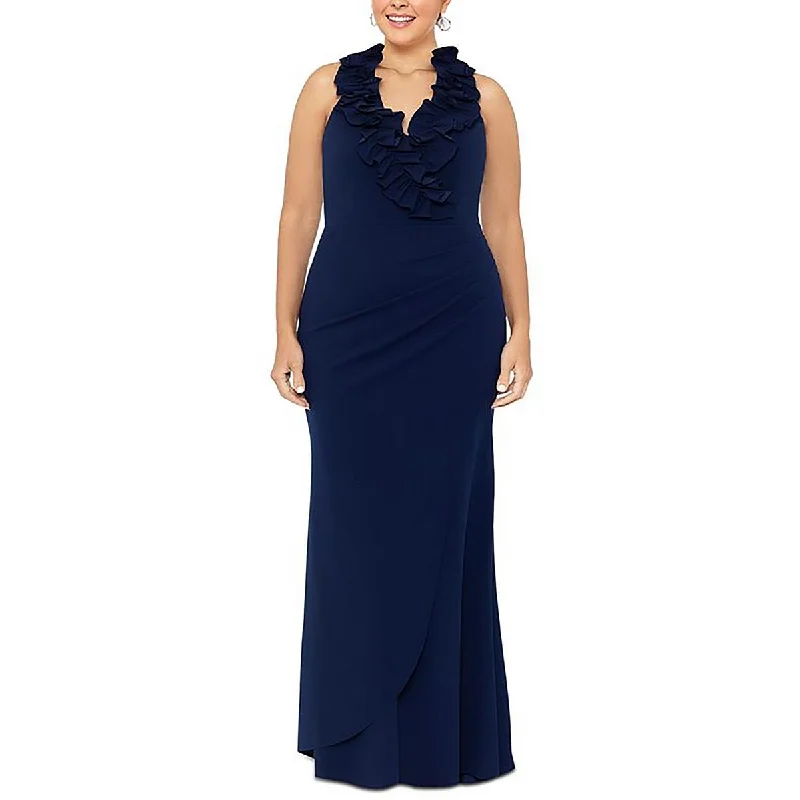 Xscape Womens Plus Ruffled Sleeveless Evening Dress