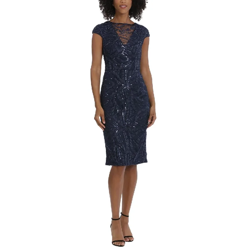 Maggy London Womens Sequined Mesh Inset Sheath Dress