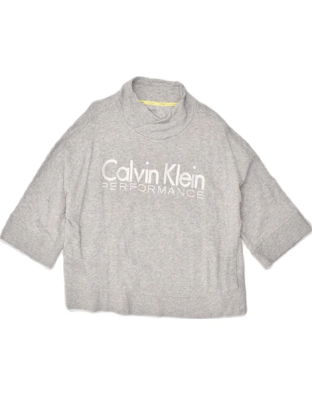 CALVIN KLEIN Womens Performance Graphic Sweatshirt Jumper UK 16 Large Grey