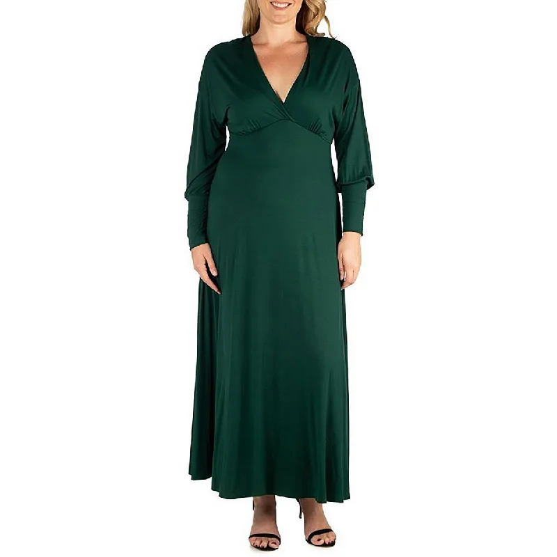 24seven Comfort Apparel Womens Plus Knit V-Neck Evening Dress