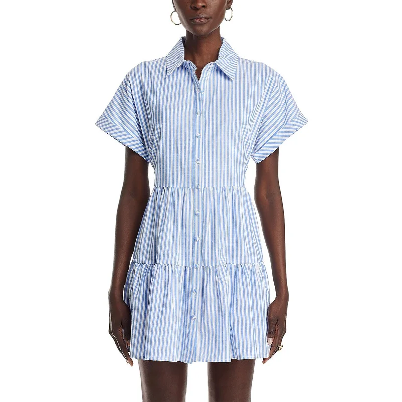 Aqua Womens Striped Button Down Shirtdress