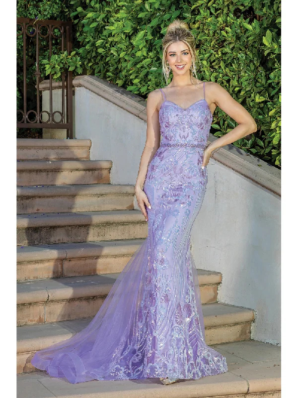 DQ 4220 Size 6 Lilac Long Mermaid Prom Dress Pageant Gown Sequin Lace V Neck