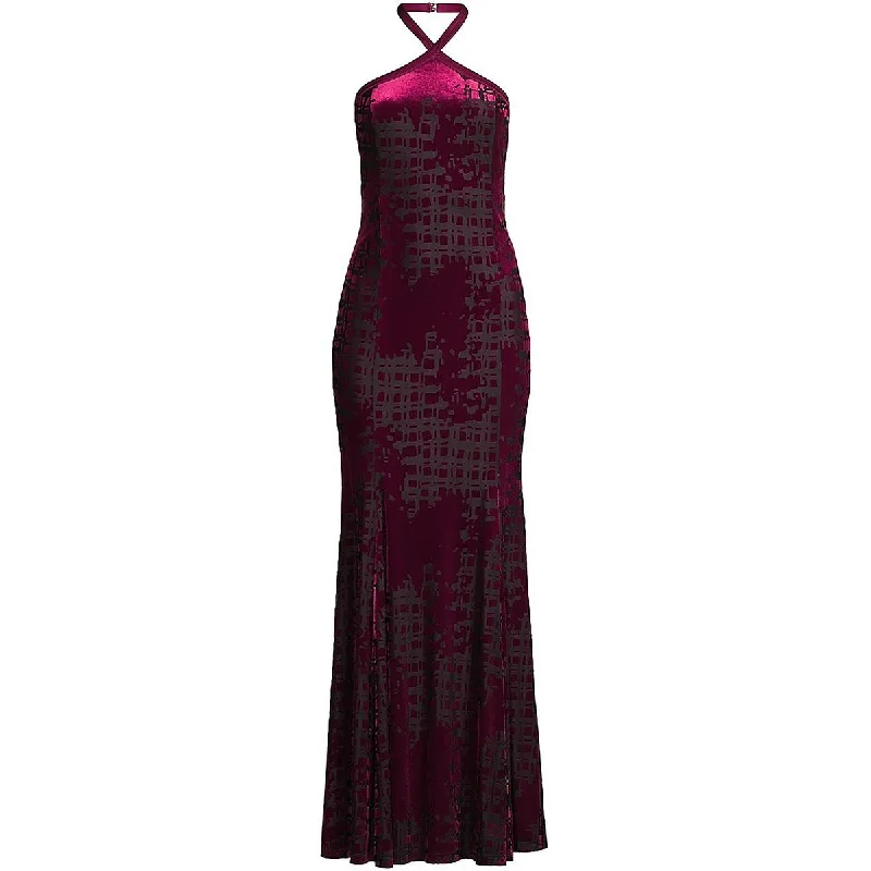 Donna Karan Womens Velvet Halter Evening Dress